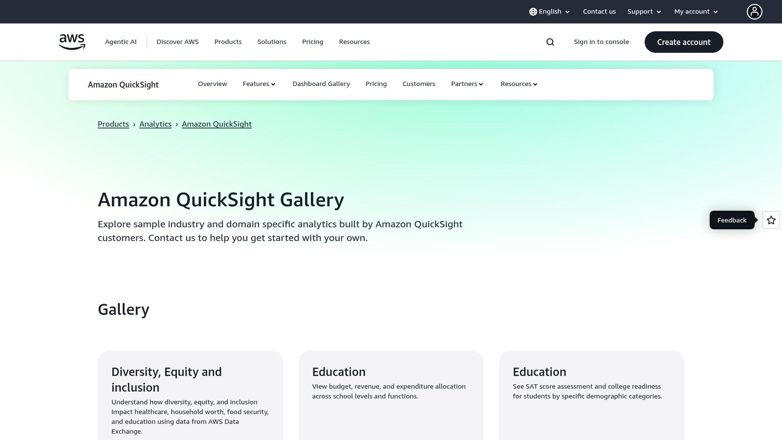 Amazon QuickSight – Dashboard Gallery