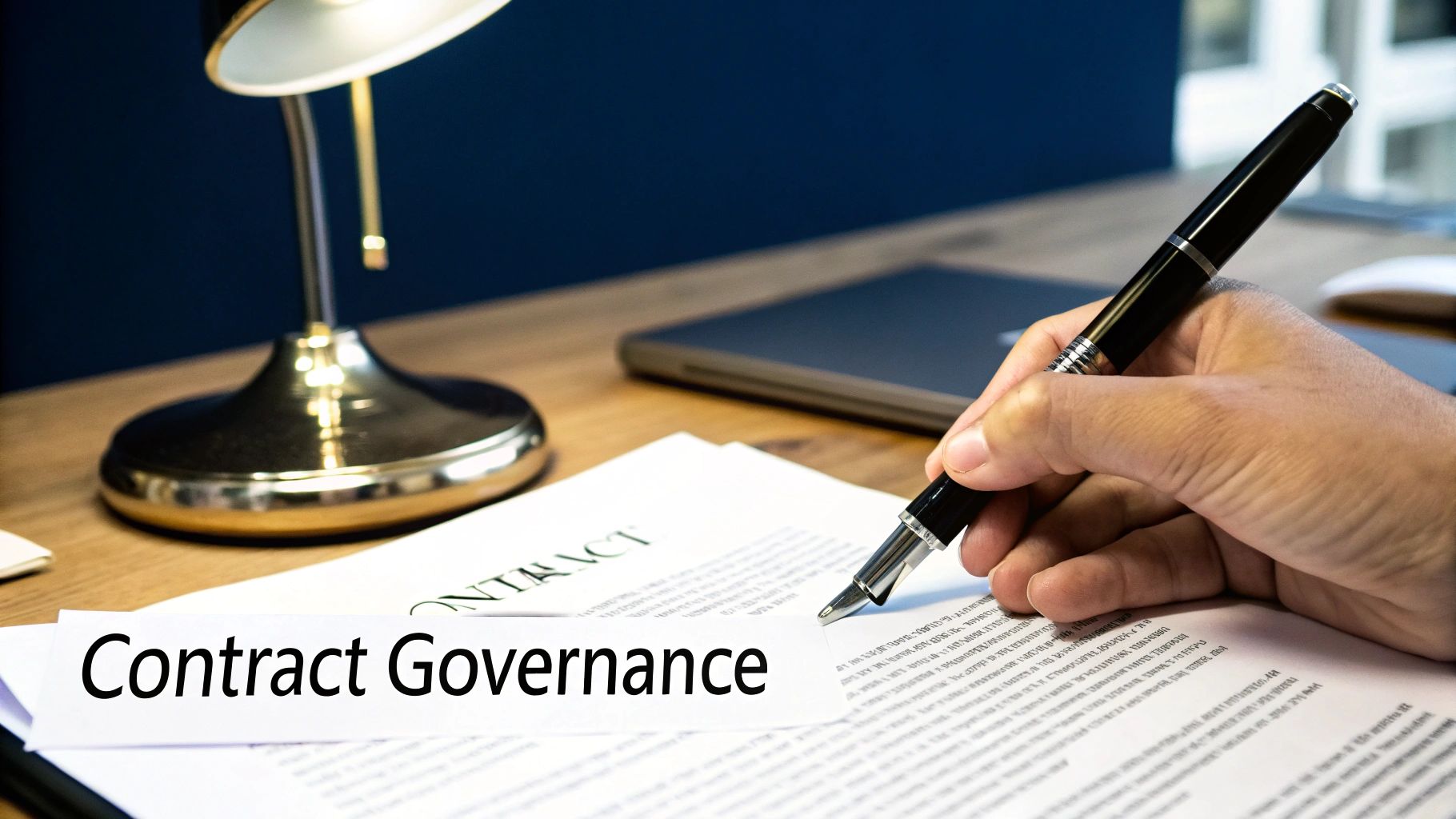A person signing a contract, representing robust contract management