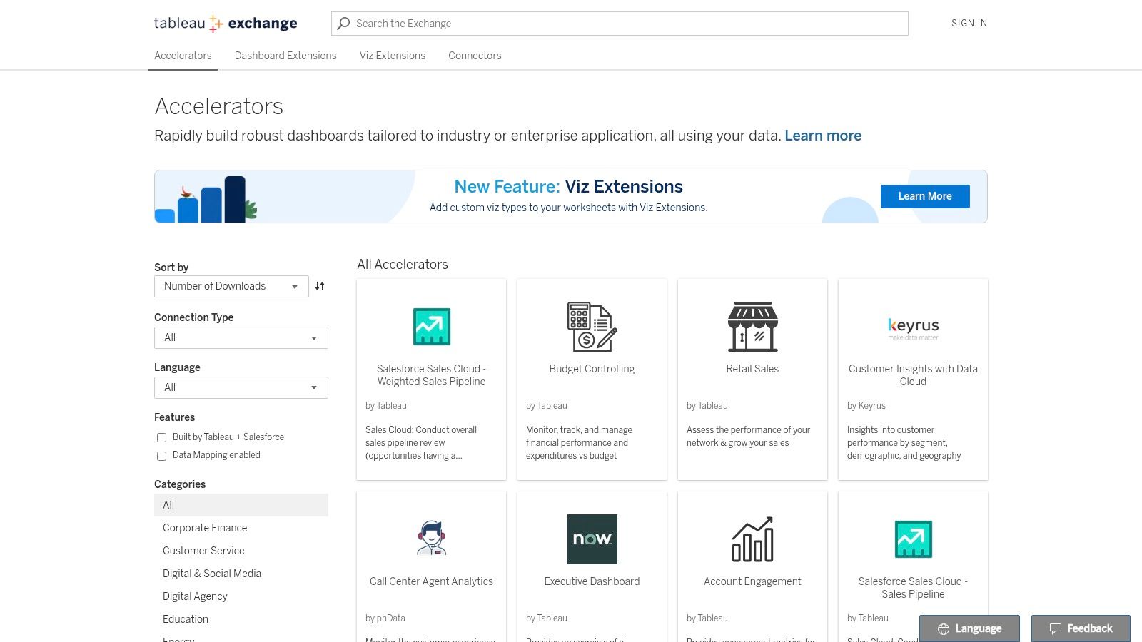 Tableau Exchange – Accelerators (pre-built dashboard templates)