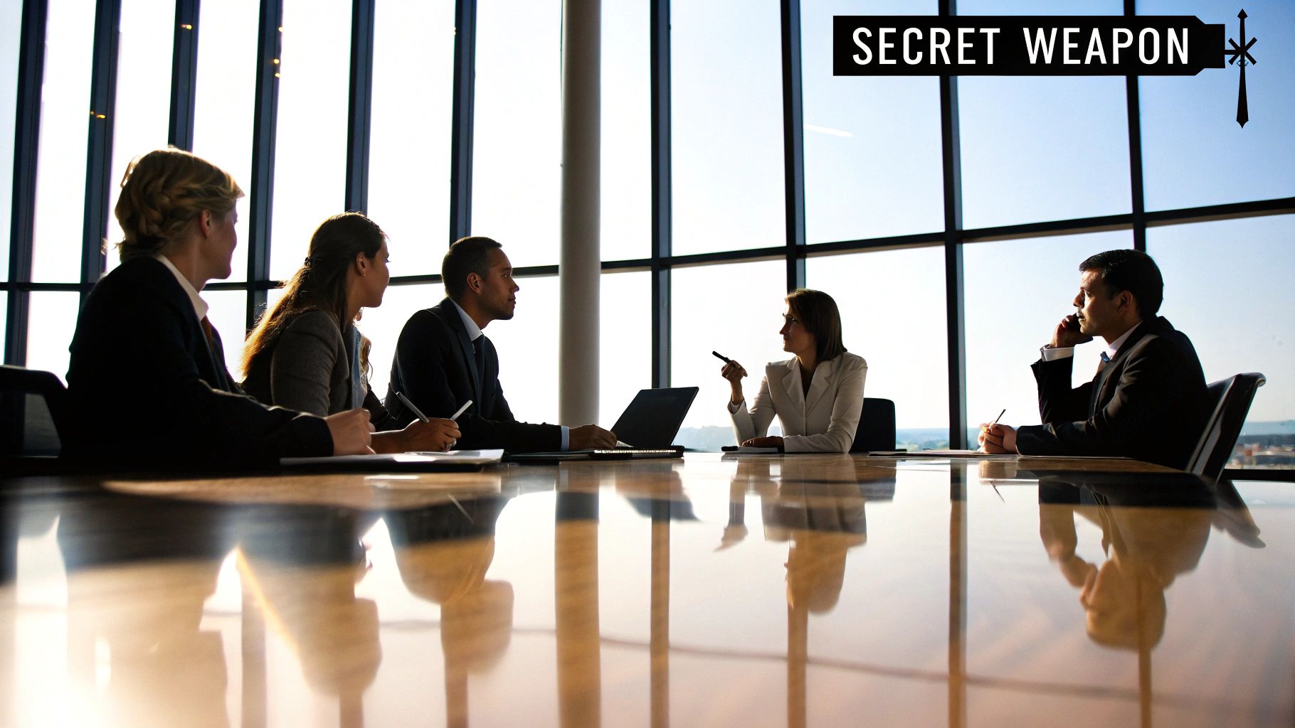 A team collaborating around a whiteboard, mapping out business processes with sticky notes and diagrams