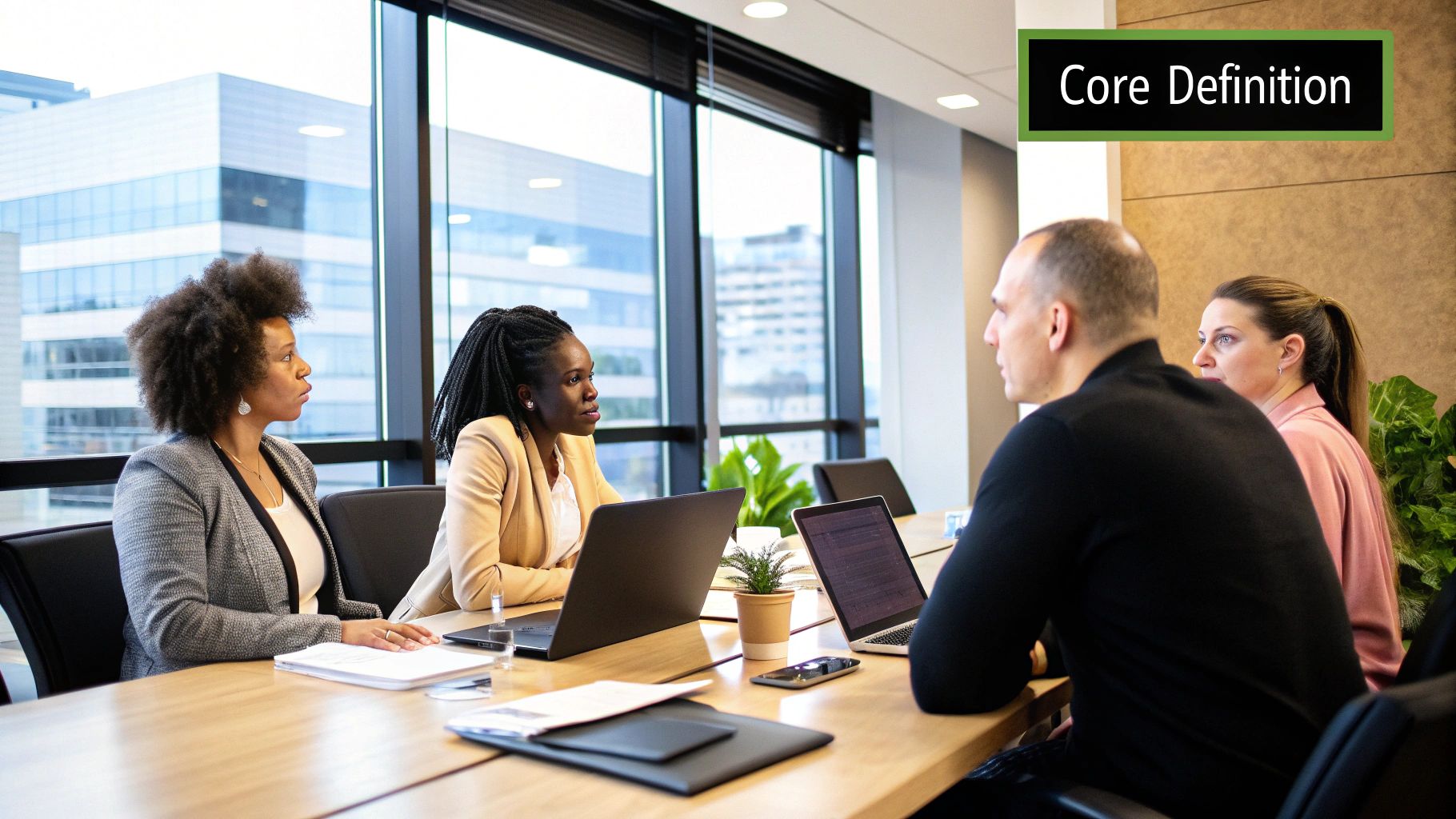 A group of professionals collaborating around a table, illustrating effective teamwork and strategy.