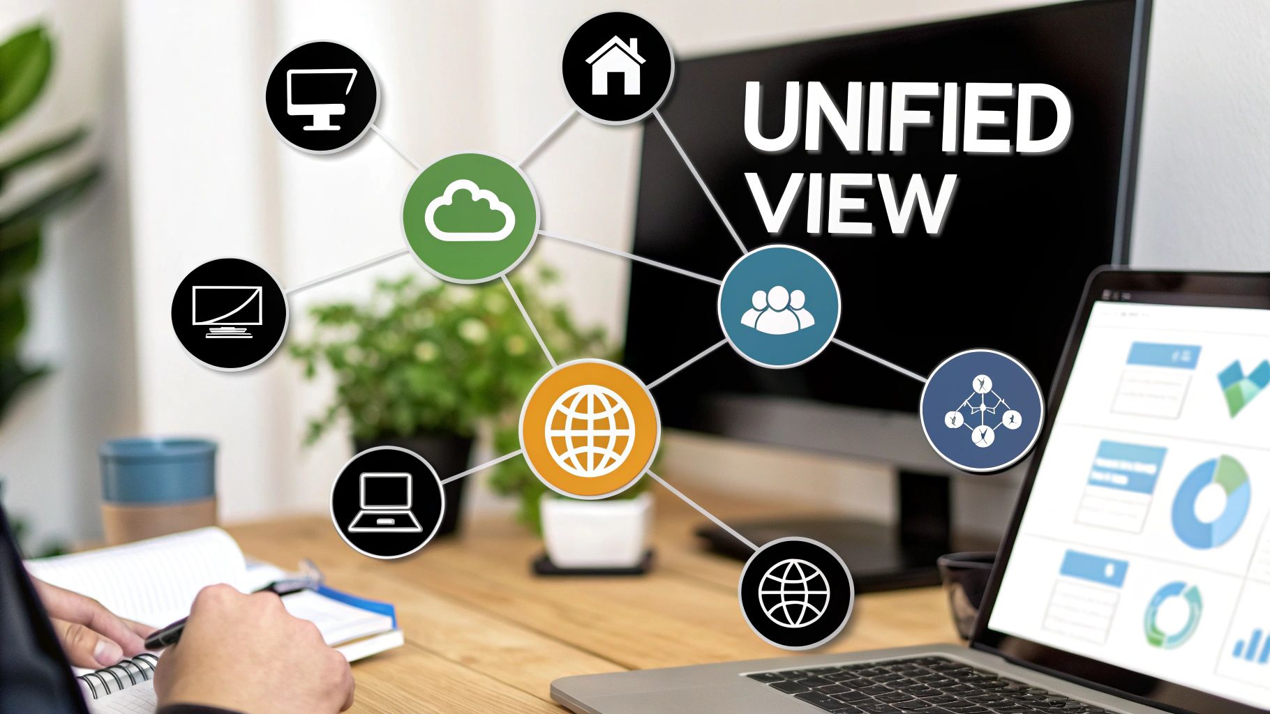 An abstract image representing interconnected data points and software systems, illustrating the concept of CRM integration.