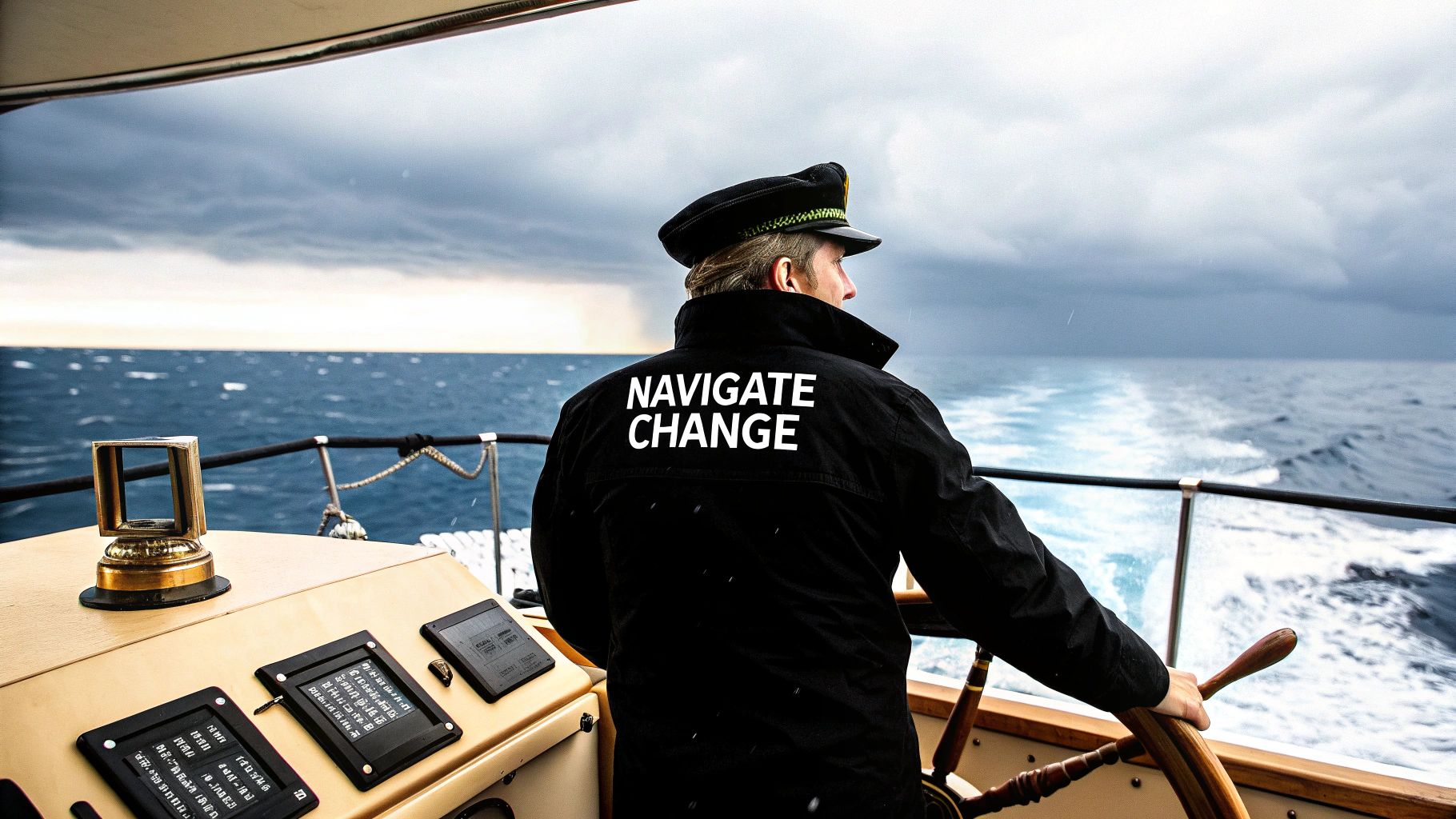A team collaborating around a table, illustrating a strategic change management process.