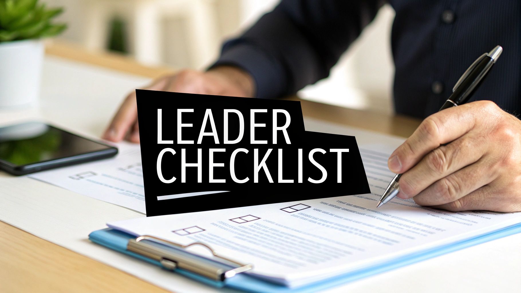 A leader presenting a checklist, symbolizing practical steps in a change management process.