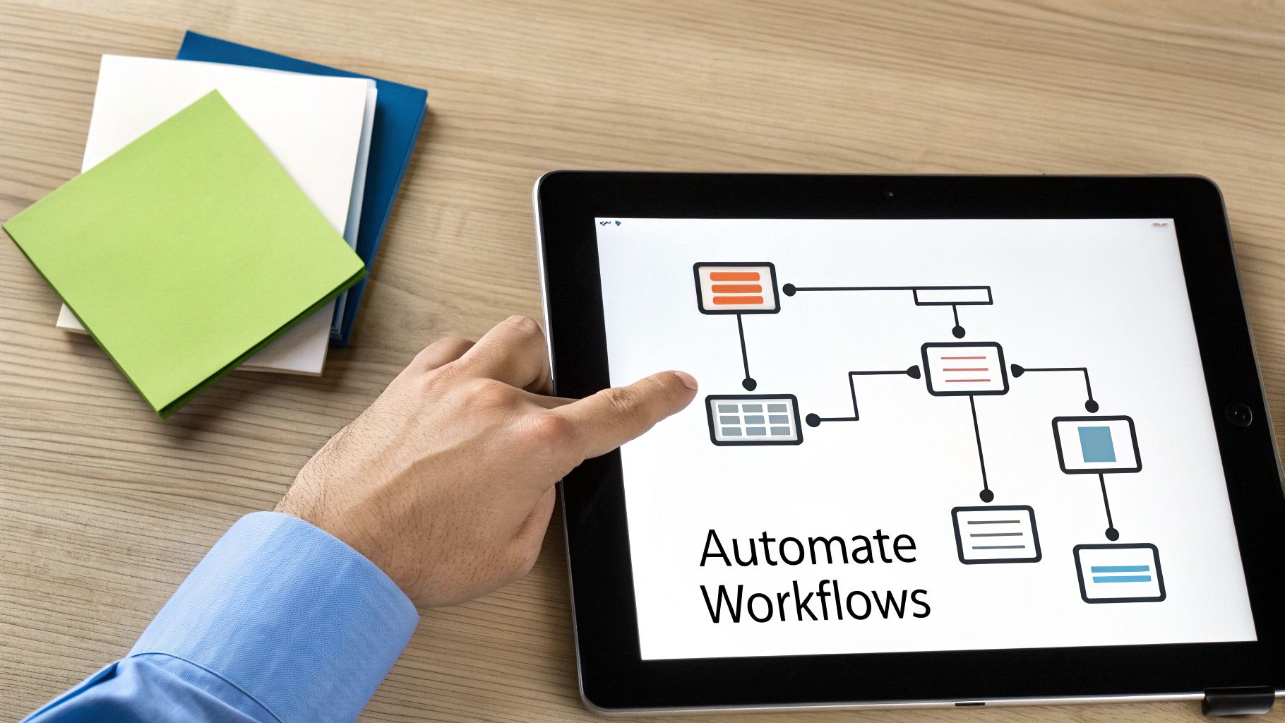 Several app icons connected by animated lines, illustrating workflow automation