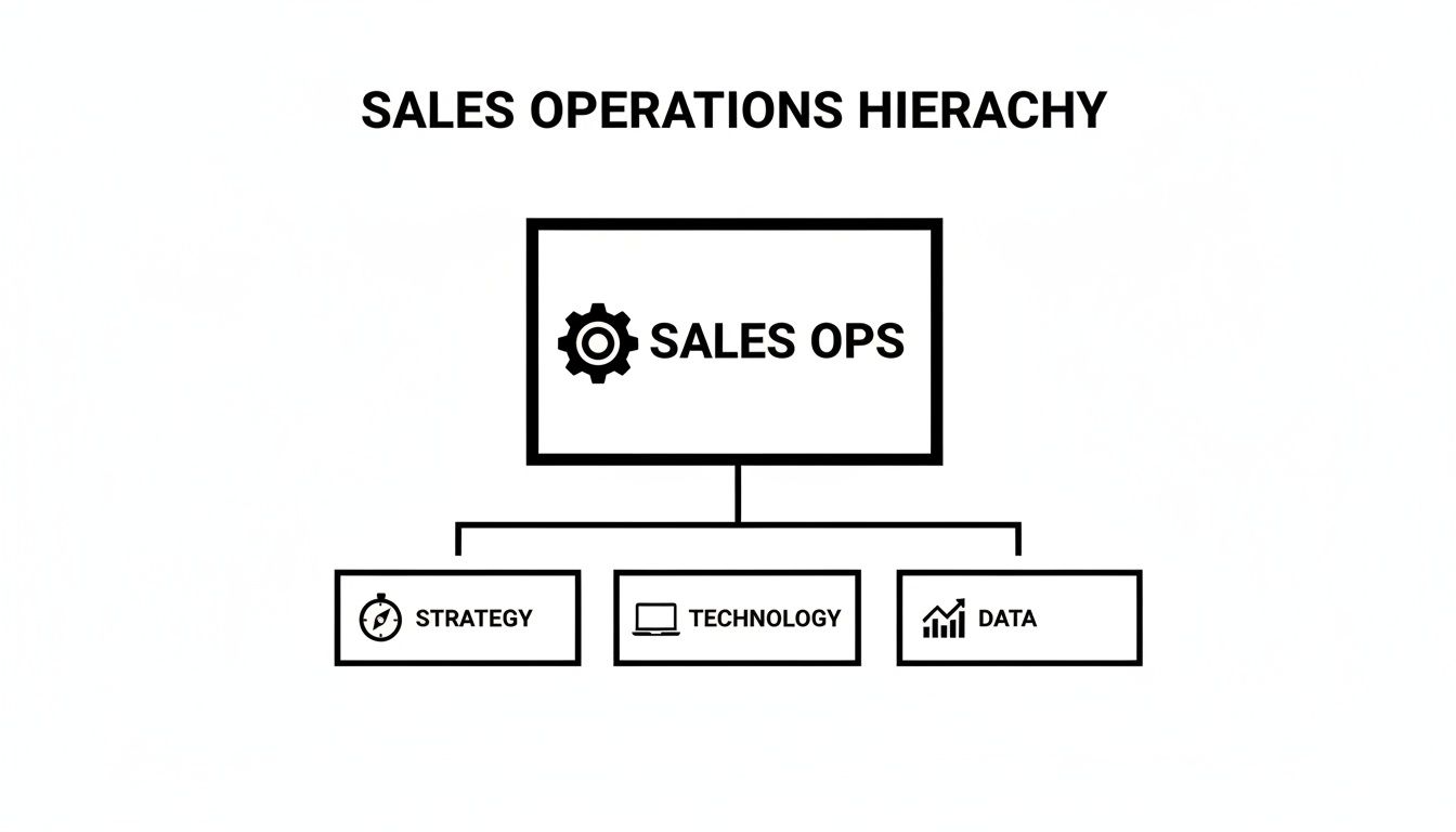 A hierarchy diagram showing Sales Operations at the top, branching into Strategy, Technology, and Data.