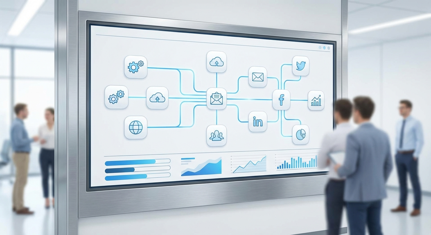 AI agency automation dashboard showing connected workflow systems