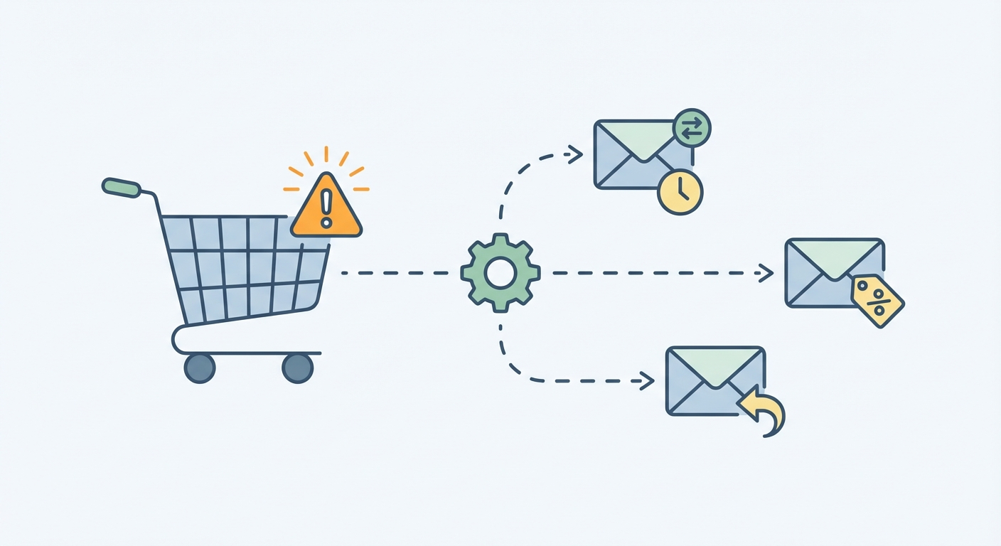 Abandoned cart recovery automation sequence with email notifications