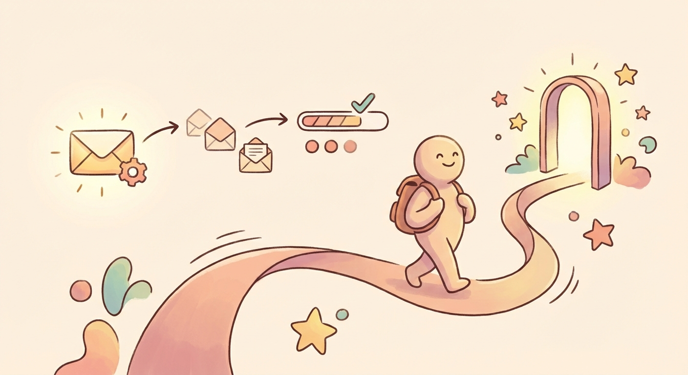 User onboarding automation flow with welcome emails and progress tracking