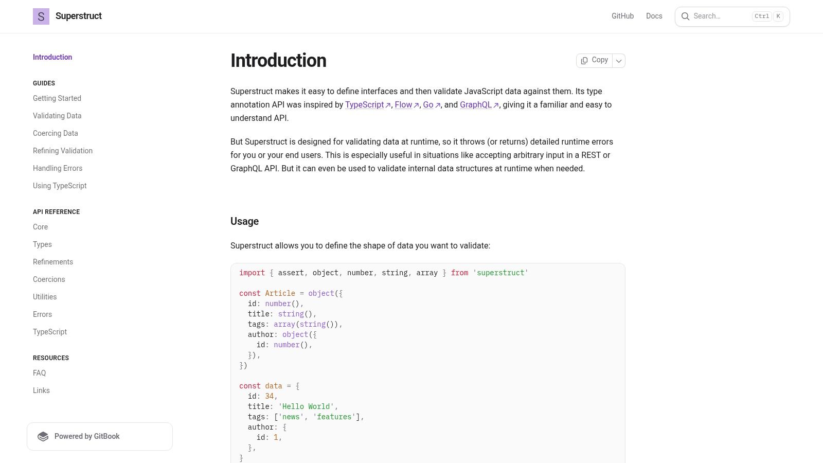 Superstruct documentation showing a struct definition
