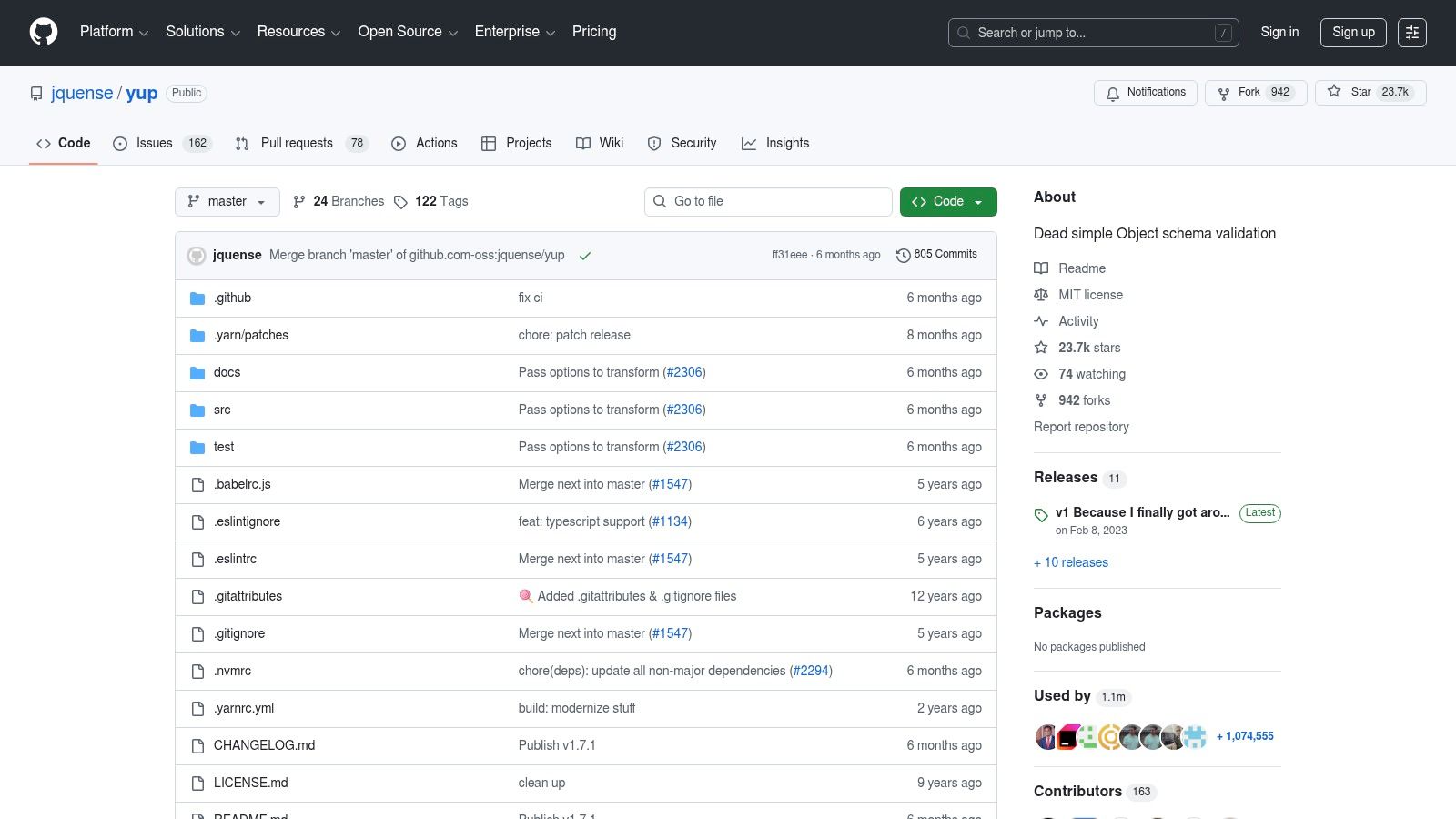 Yup GitHub repository showing project files and description
