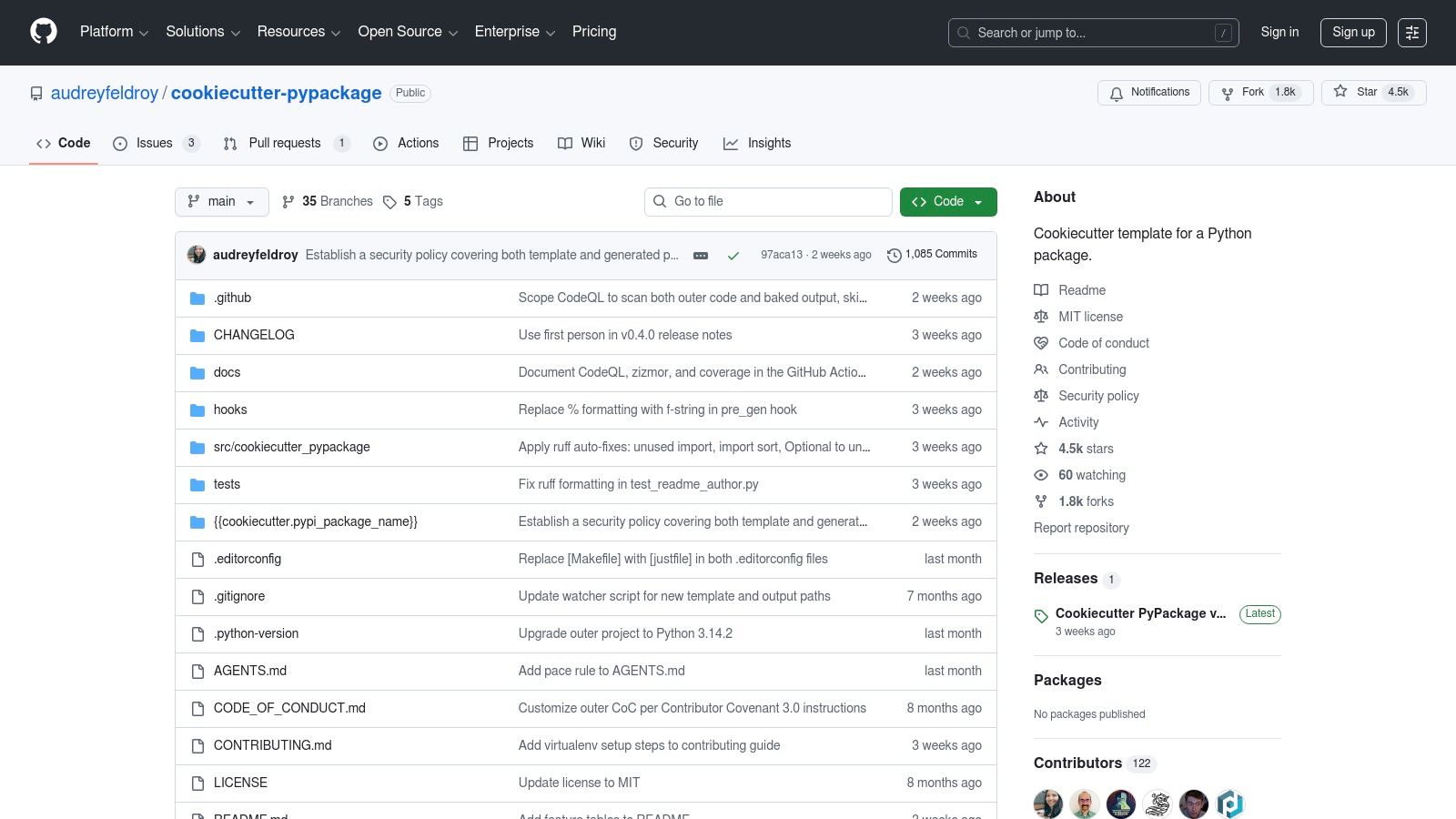cookiecutter-pypackage (Pytest template)