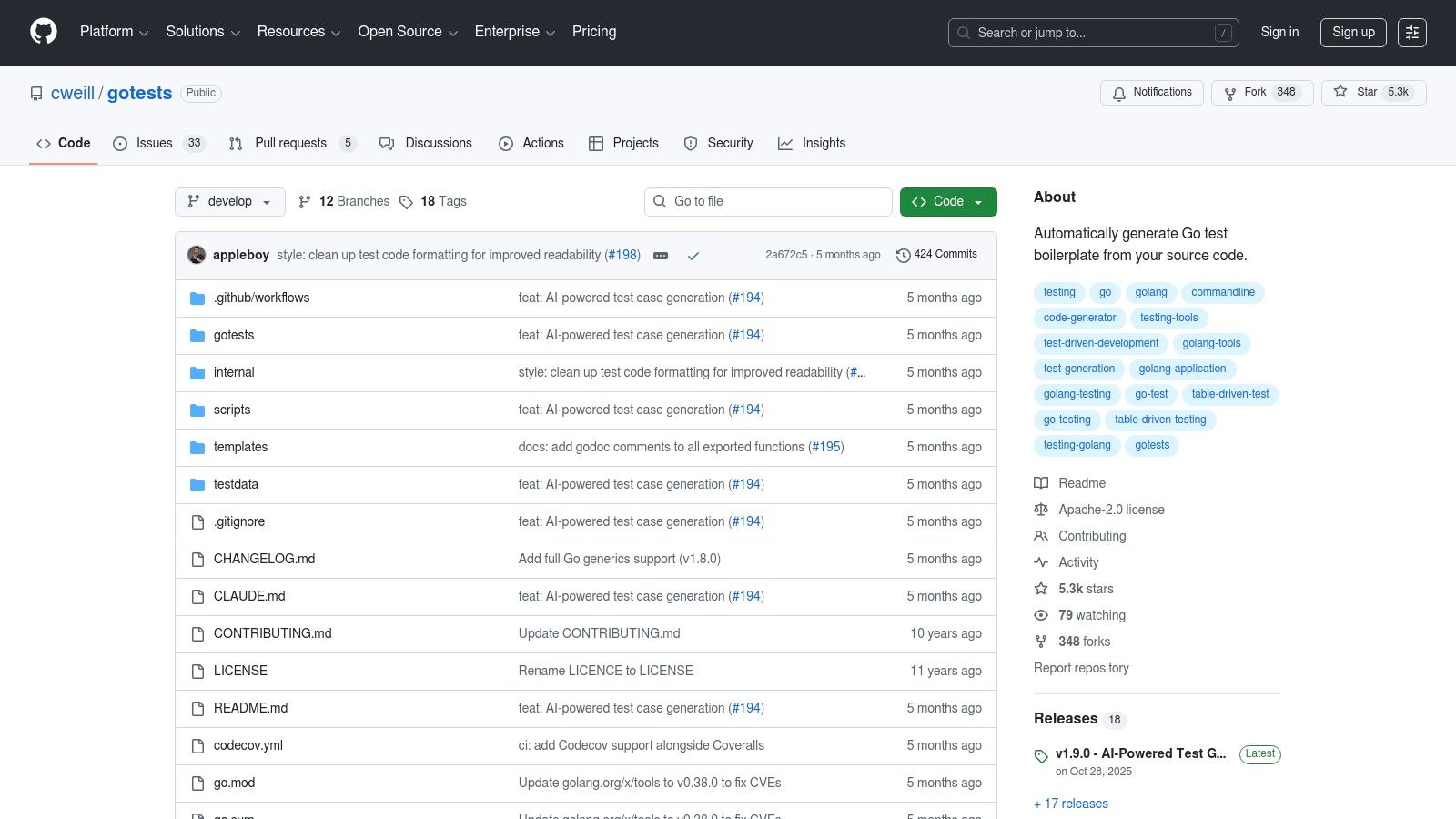 gotests (Go test generator)