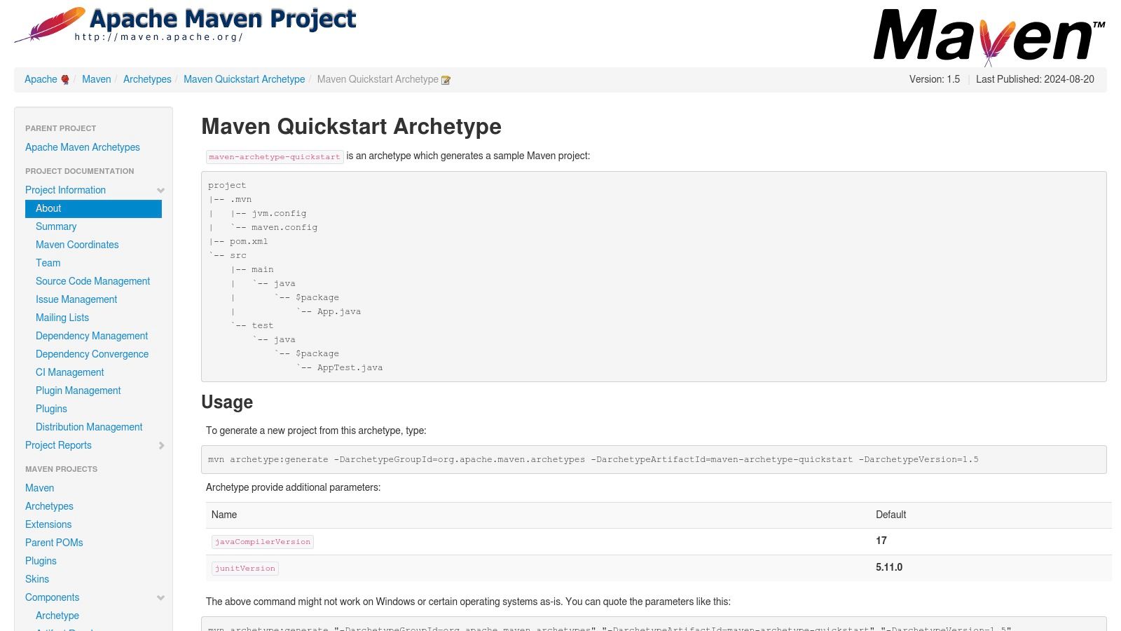 Apache Maven Quickstart Archetype (Java + JUnit)