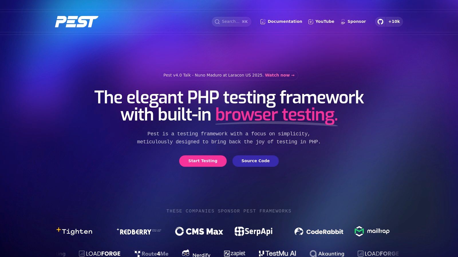 Pest (PHP testing framework and project scaffold)