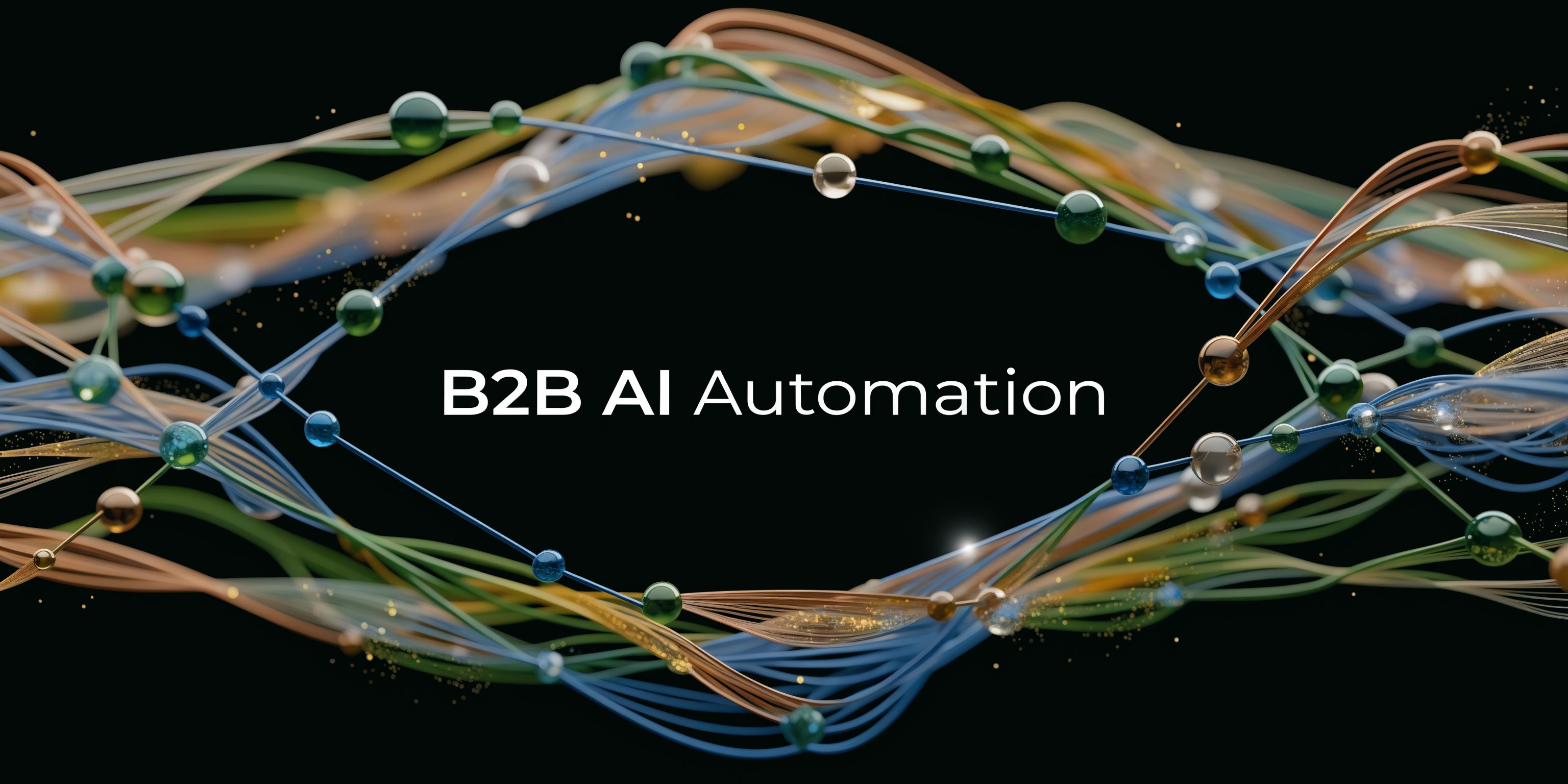 Abstract visualization of glowing nodes and interconnecting lines representing complex B2B AI automation network systems.