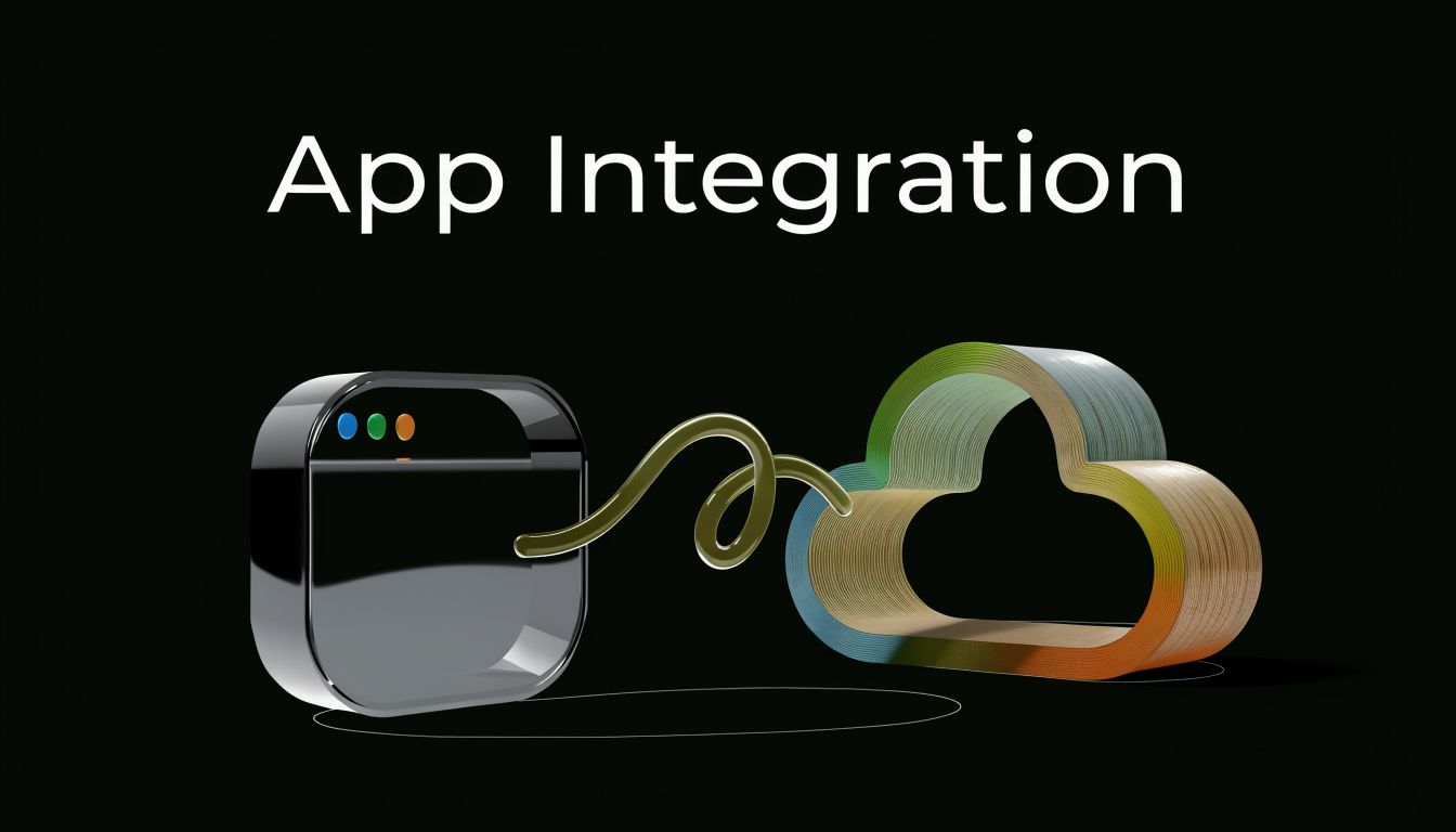A 3D graphic showing a computer application window connected to a colorful stylized cloud with a wire.