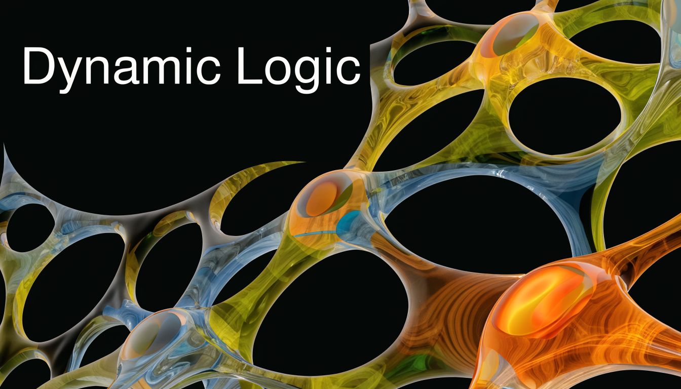 A 3D abstract network structure with flowing orange, blue, and yellow translucent shapes on black background.