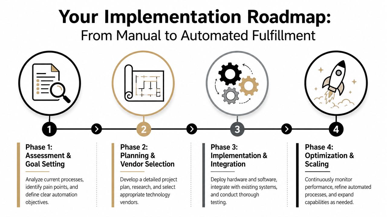 A roadmap graphic outlining four steps for transitioning from manual to automated order fulfillment processes.