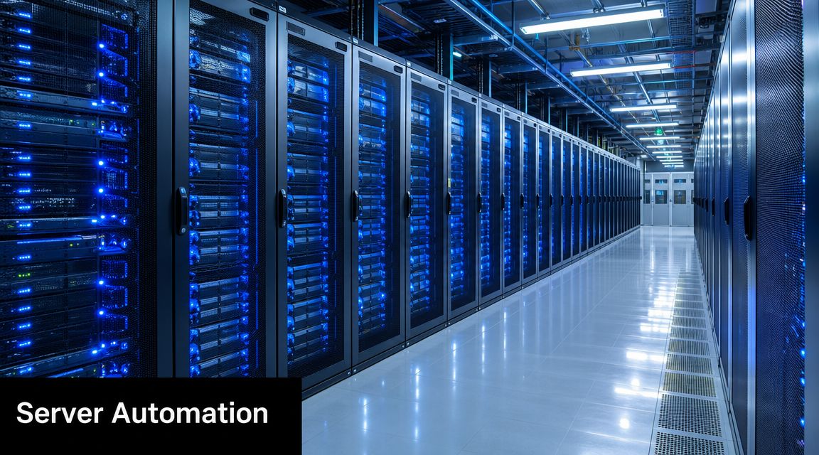 A long aisle in a modern data center with rows of illuminated server racks and shiny floor.