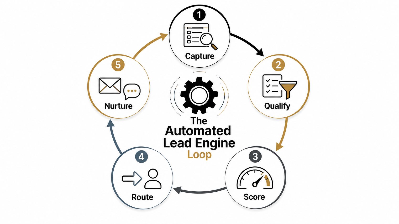 A circular diagram illustrating The Automated Lead Engine Loop consisting of five stages of lead management.